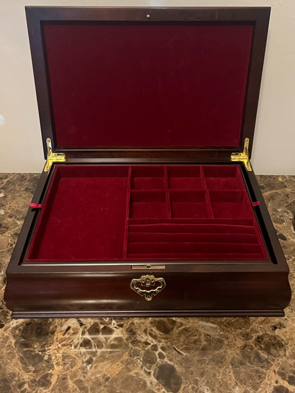 Wooden Jewelry Box Organizer w/ Red Velvet Lining – Lift-Out Tray & Ring Slots - Picture 8 of 16